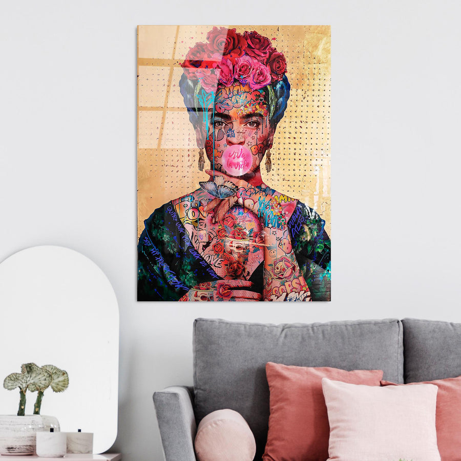 Frida Kahlo Graffiti Pop Art Cam Tablo - Altin