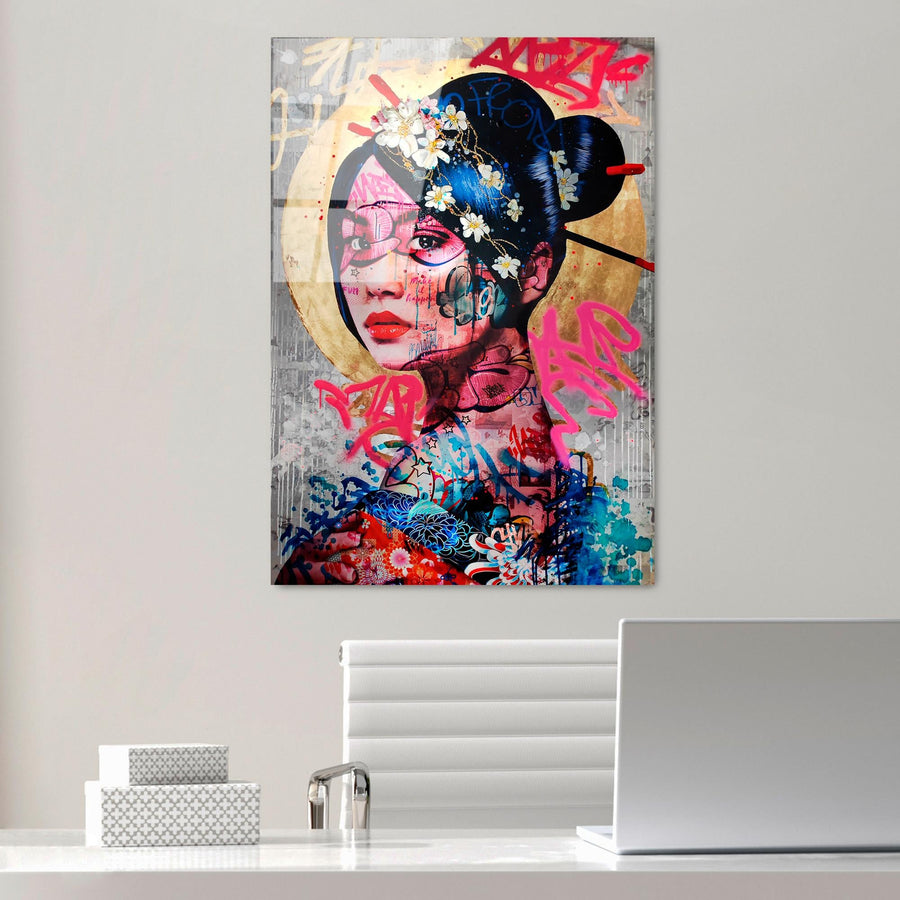 Geisha Graffiti Pop Art Cam Tablo - Cok-Renkli