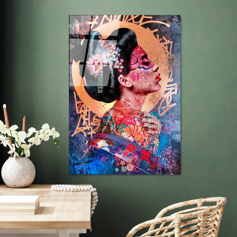 Geisha Graffiti Cam Tablo - Cok-Renkli