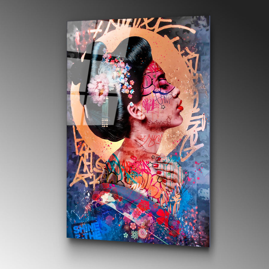 Geisha Graffiti Cam Tablo - Cok-Renkli