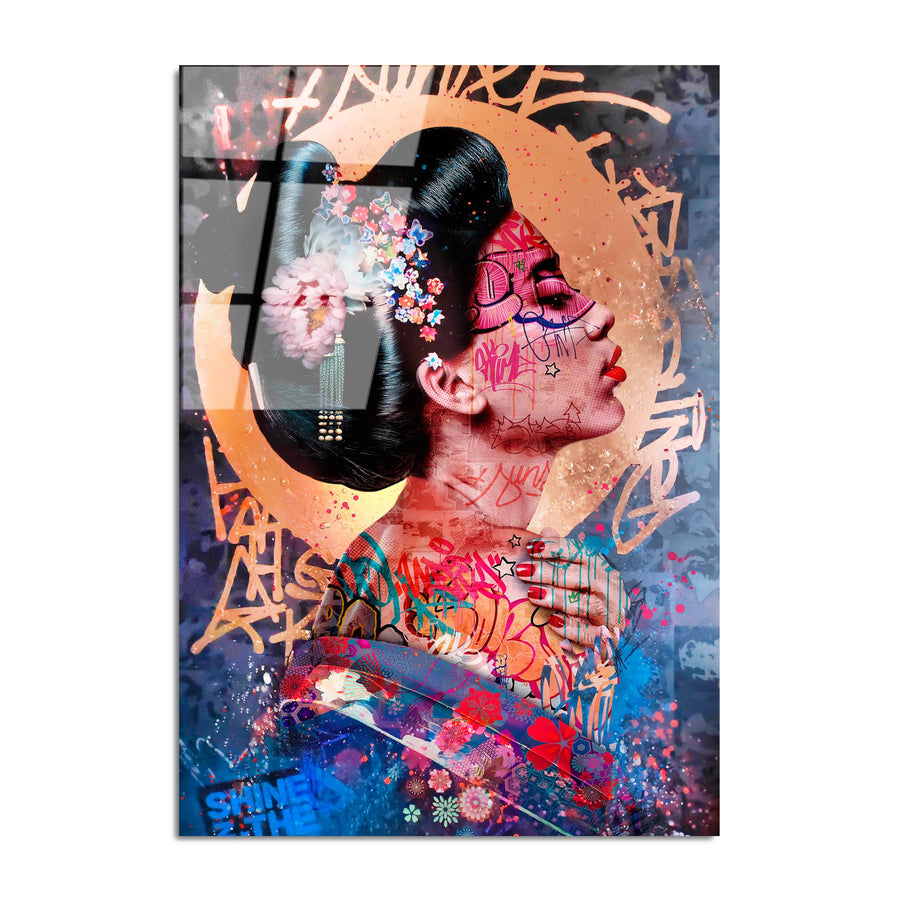Geisha Graffiti Cam Tablo - Cok-Renkli