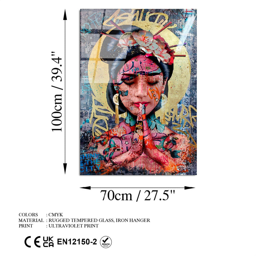 Geisha Dua Graffiti Cam Tablo - Cok-Renkli