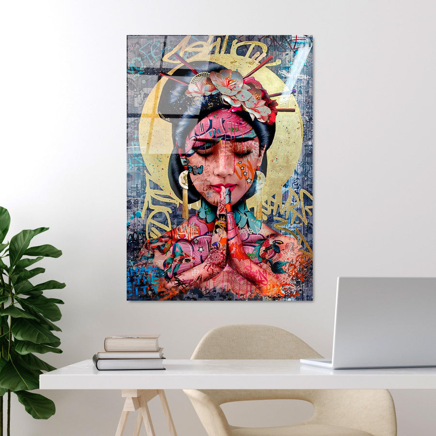 Geisha Dua Graffiti Cam Tablo - Cok-Renkli