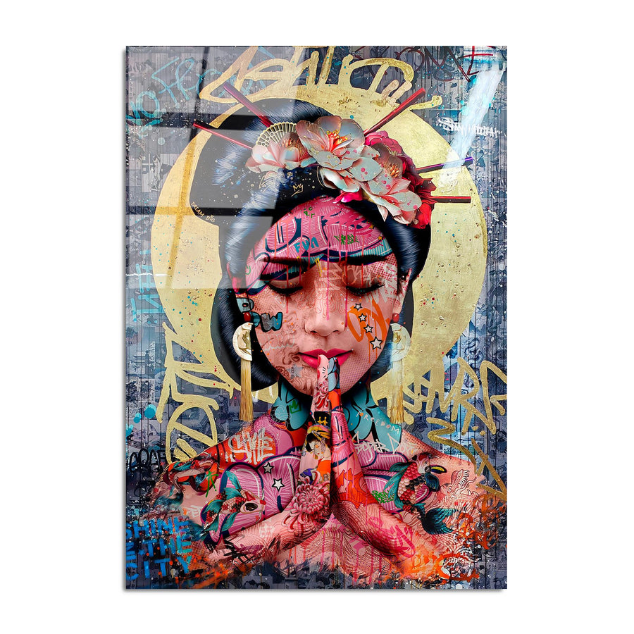 Geisha Dua Graffiti Cam Tablo - Cok-Renkli