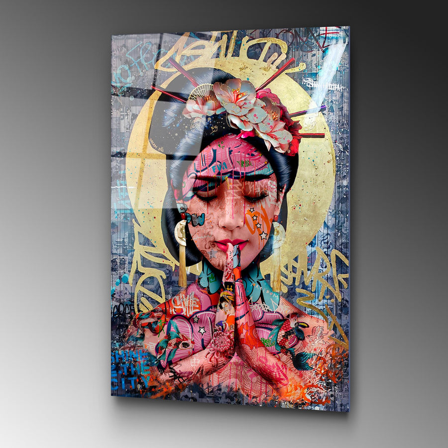 Geisha Dua Graffiti Cam Tablo - Cok-Renkli