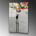 Merdivenli Adam Graffiti Cam Tablo - Gri