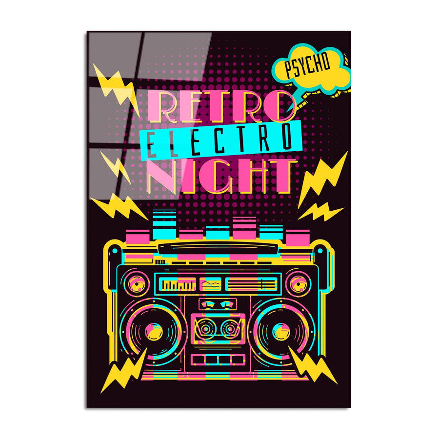 Retro Muzik Pop Art Cam Tablo - Siyah