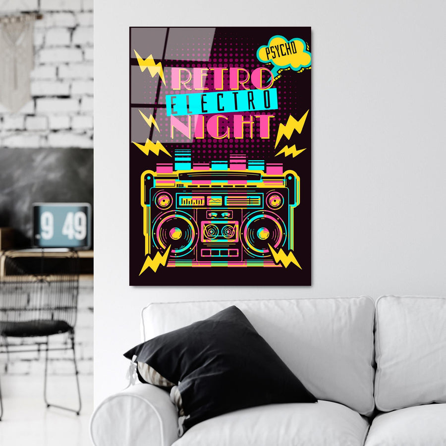 Retro Muzik Pop Art Cam Tablo - Siyah