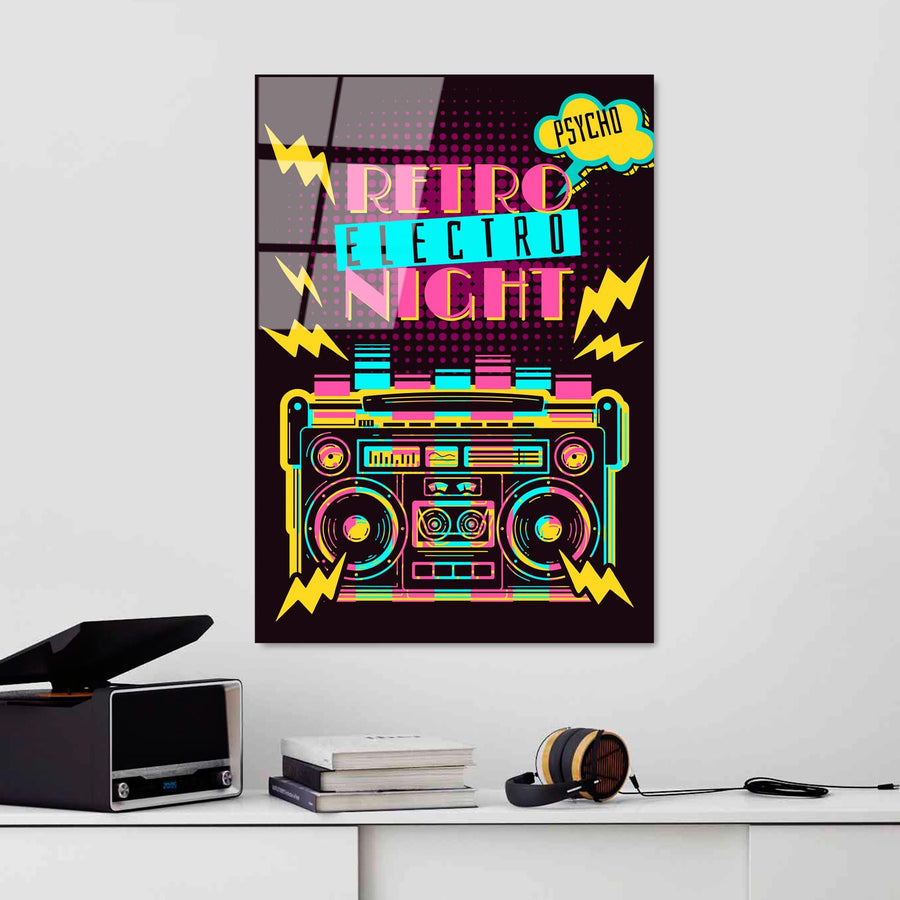 Retro Muzik Pop Art Cam Tablo - Siyah