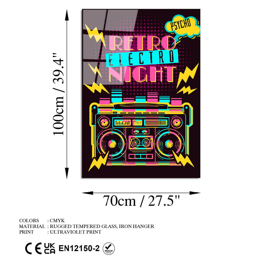 Retro Muzik Pop Art Cam Tablo - Siyah