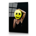 Smiley Balon Kadin Cam Tablo - Siyah