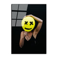 Smiley Balon Kadin Cam Tablo - Siyah