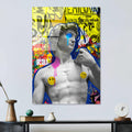 Pop Art David Heykeli Cam Tablo - Sari