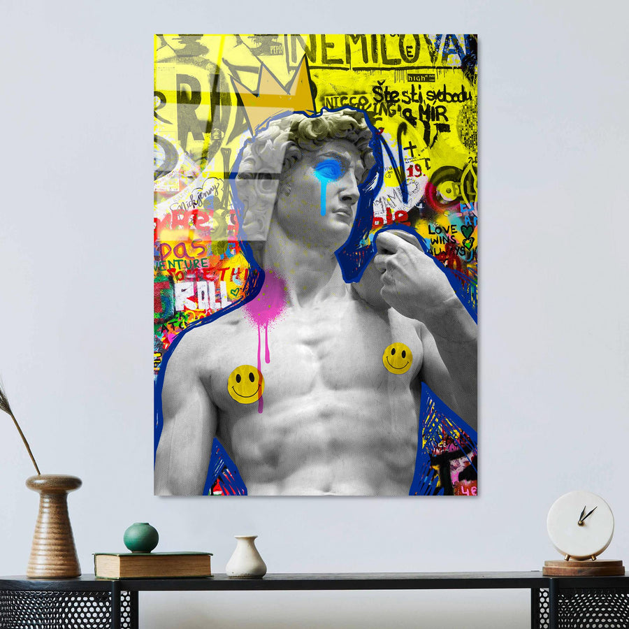 Pop Art David Heykeli Cam Tablo - Sari