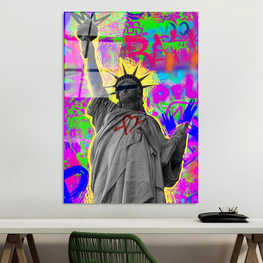 Ozguruk Heykeli Pop Art Cam Tablo - Pembe