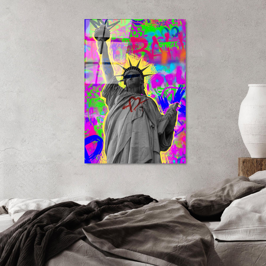 Ozguruk Heykeli Pop Art Cam Tablo - Pembe