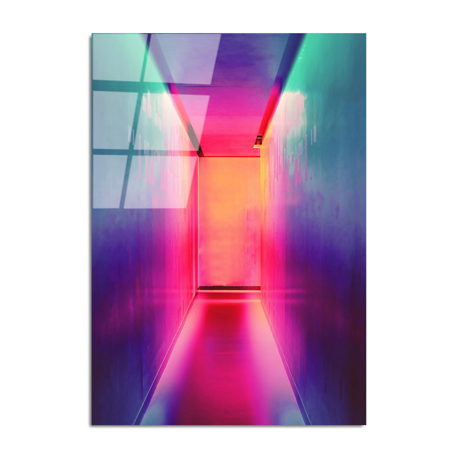 Soyut Koridor Modern Cam Tablo - Pembe