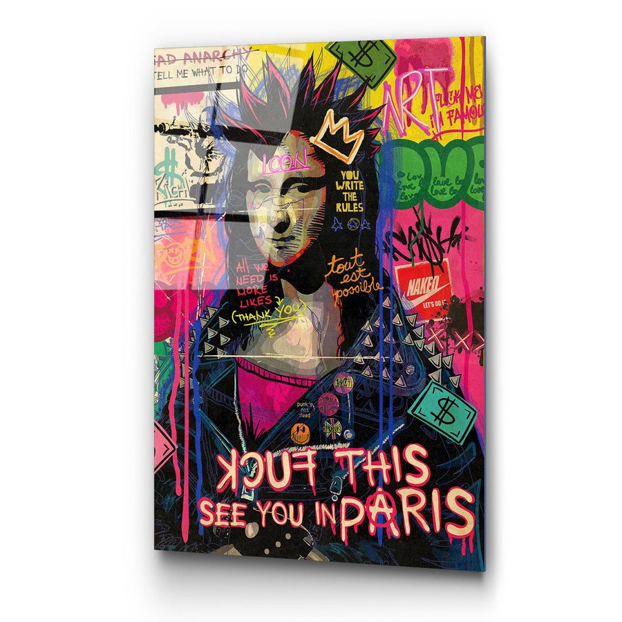 Punk Mona Lisa Grafiti Cam Tablo - Cok Renkli