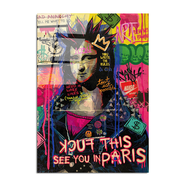 Punk Mona Lisa Grafiti Cam Tablo - Çok Renkli