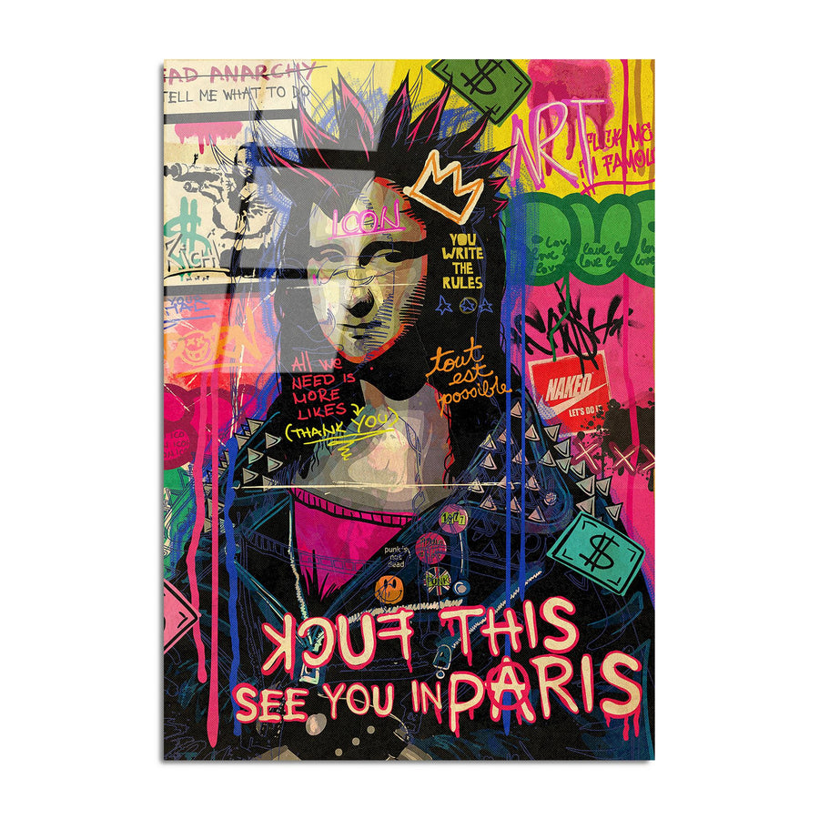 Punk Mona Lisa Grafiti Cam Tablo - Cok Renkli