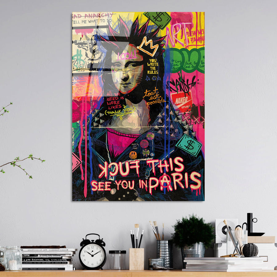 Punk Mona Lisa Grafiti Cam Tablo - Cok Renkli