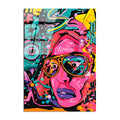 Pop Art Kadin Portre Cam Tablo - Pembe
