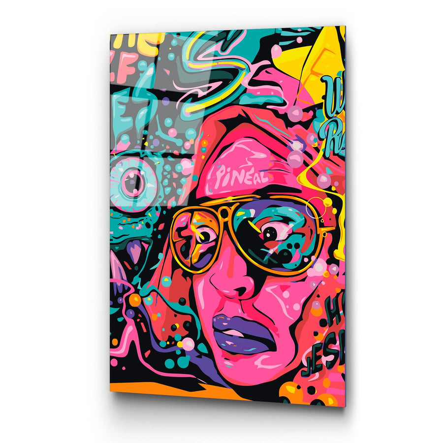 Pop Art Kadin Portre Cam Tablo - Pembe