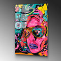 Pop Art Kadin Portre Cam Tablo - Pembe