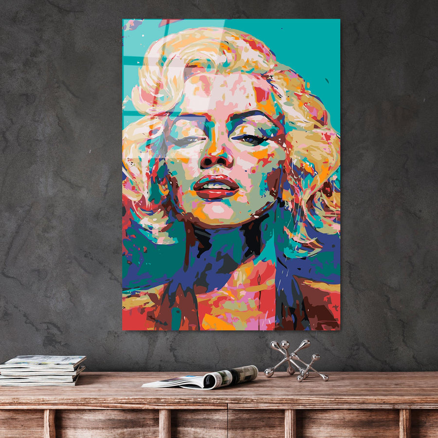Marilyn Monroe Pop Art Cam Tablo - Yesil