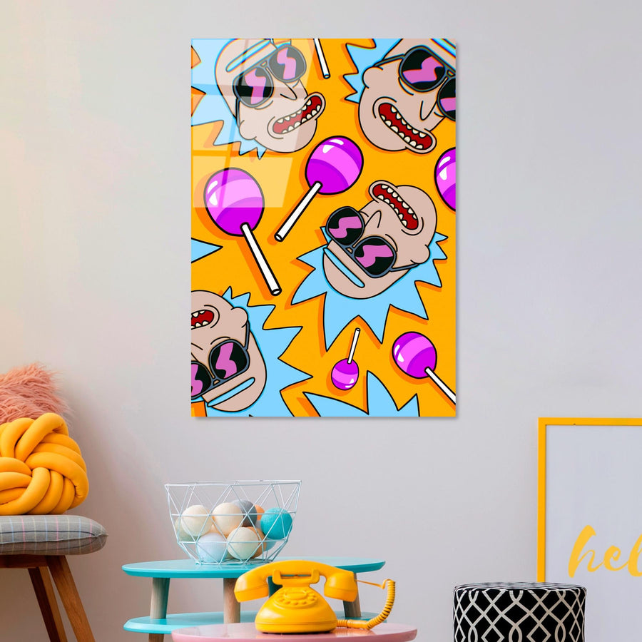 Karikatür Karakterli Pop Art Cam Tablo - Turuncu