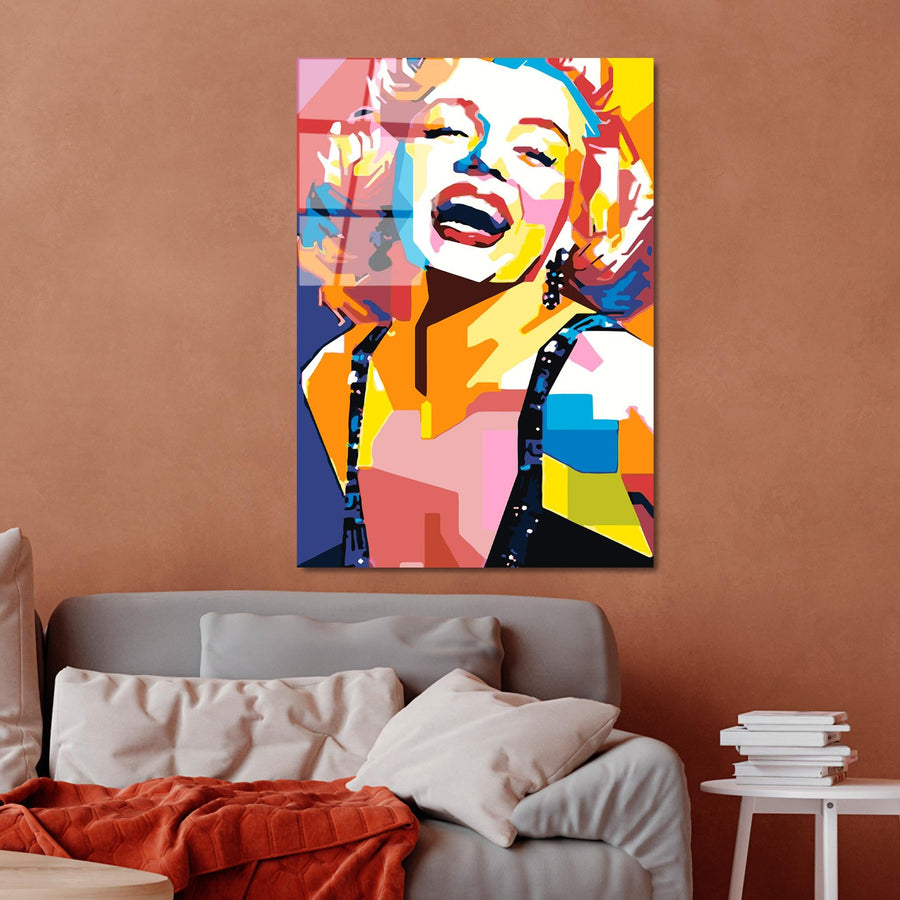 Marilyn Monroe Geometrik Cam Tablo - Cok Renkli