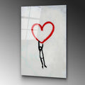 Kalp Balon Banksy Cam Tablo - Beyaz