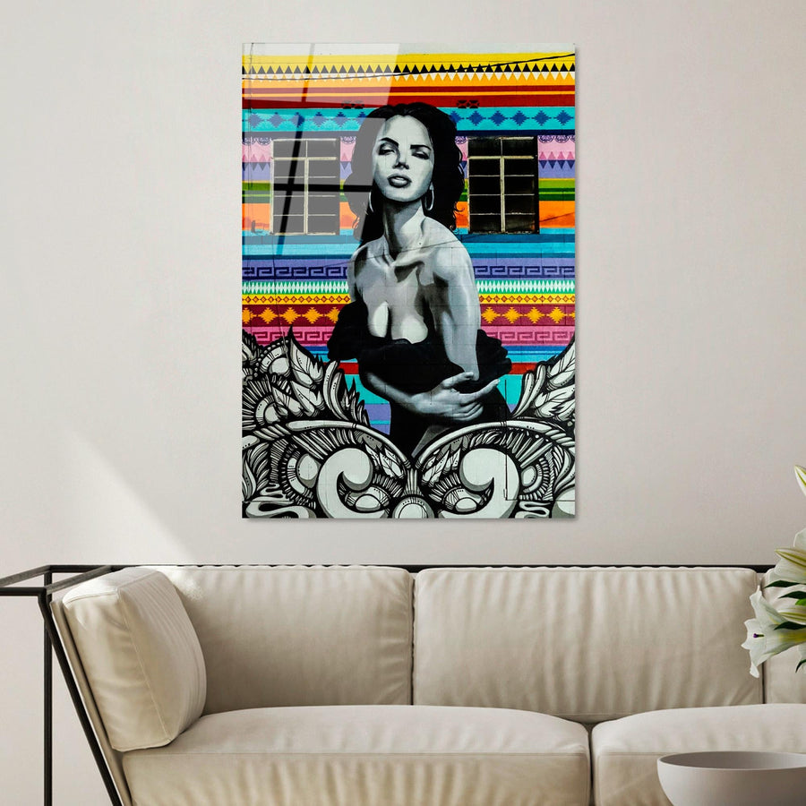 Kadın Pop Art Cam Tablo - Cok Renkli