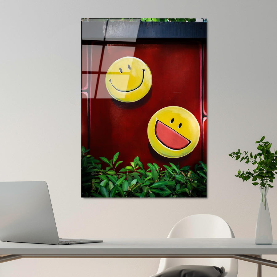Smiley Yuz Pop Art Cam Tablo - Kirmizi