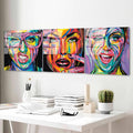 Pop Art Kadin Portre Uclu Set Cam Tablo - Cok Renkli
