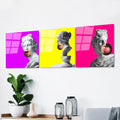 Antik Heykel Pop Art Uclu Set Cam Tablo - Beyaz