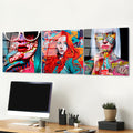 Pop Art Kadin Cesitlemeli Uclu Set Cam Tablo - Kirmizi