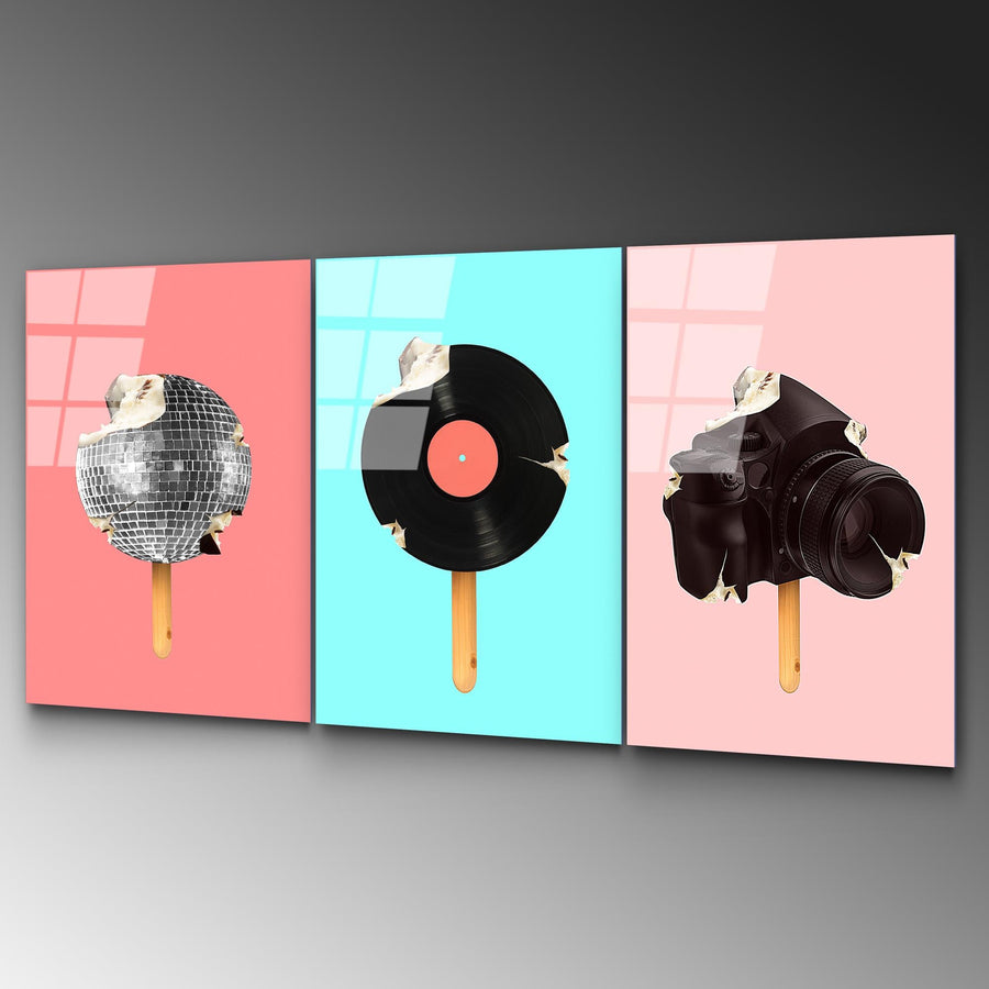 Pop-Art Dondurma Set Cam Tablo - Cok-renkli