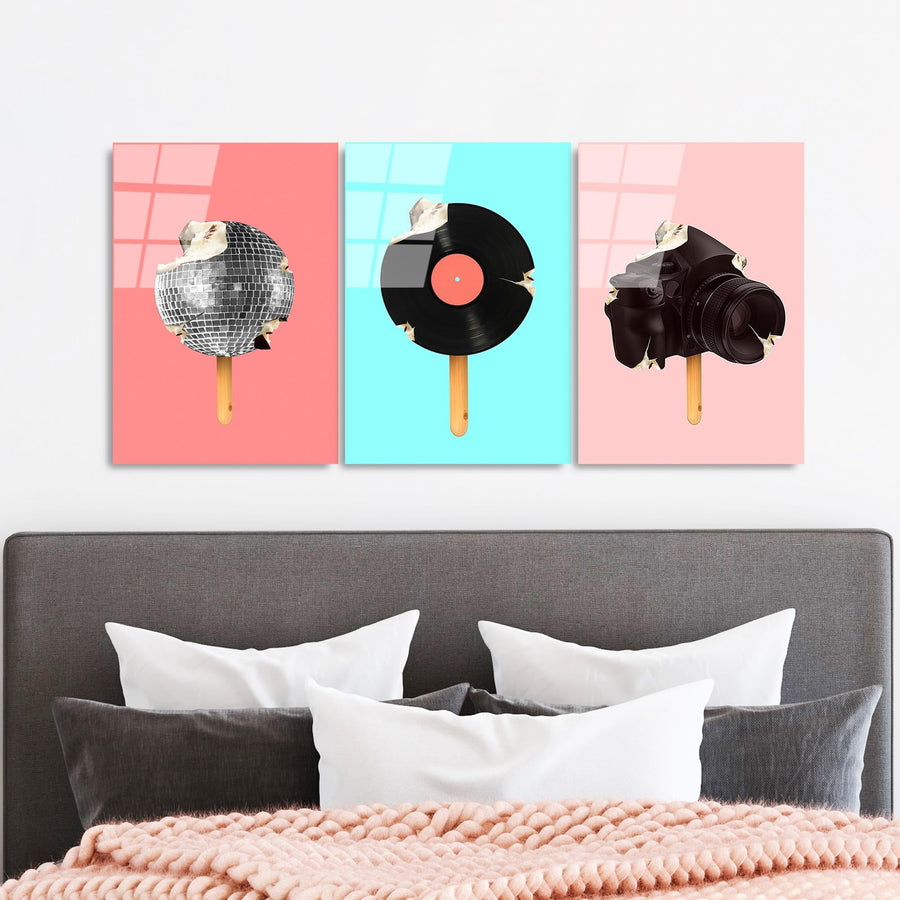 Pop-Art Dondurma Set Cam Tablo - Cok-renkli