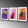 Pop Art Soyut Ucklu Cam Tablo - Mor