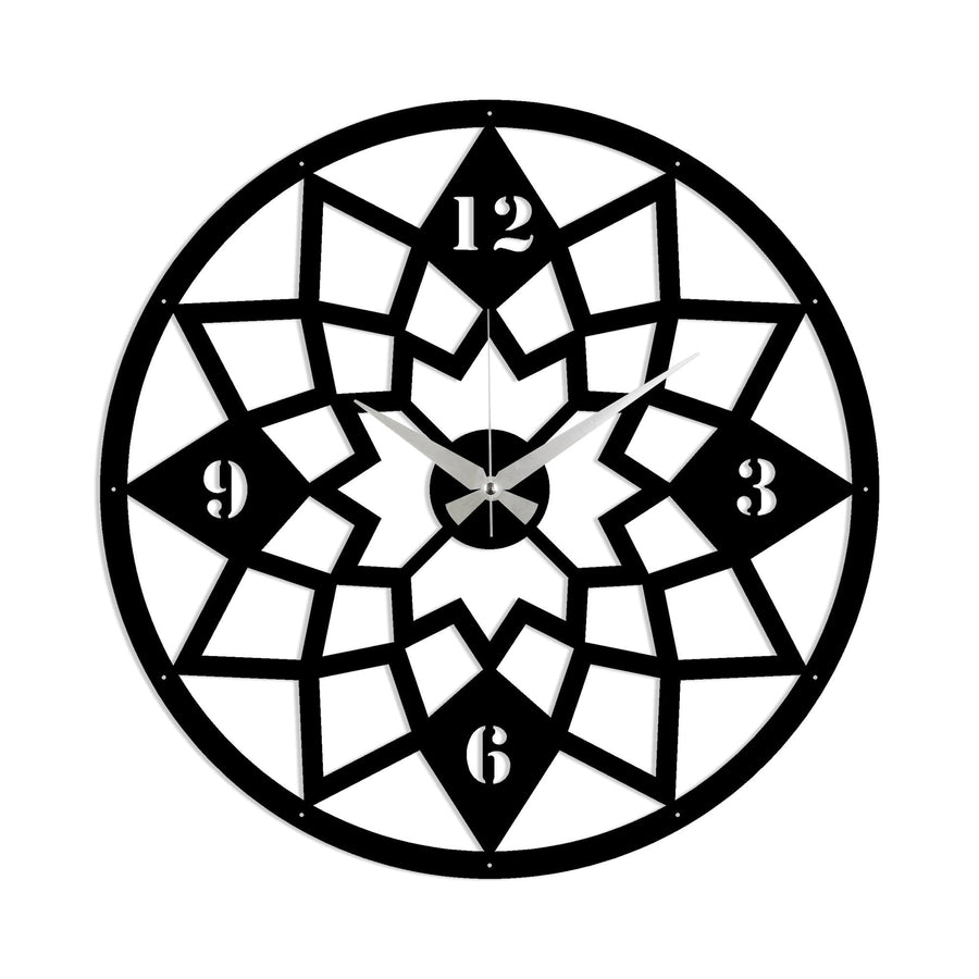 Cicek Mandala Siyah Metal Duvar Saati
