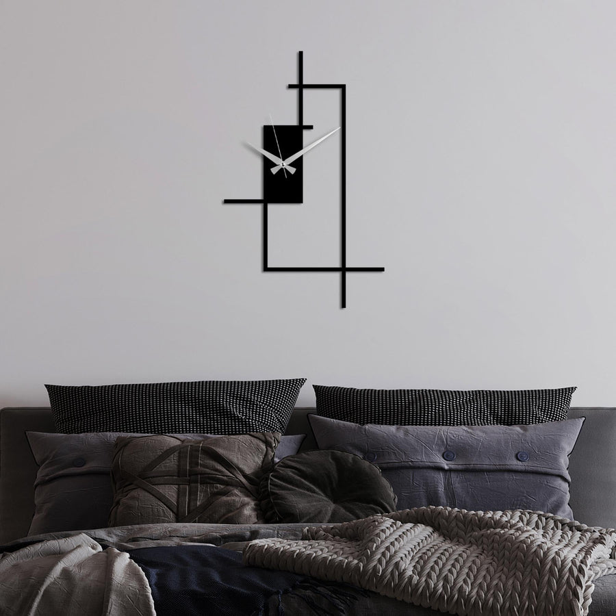 Dikey Dikdortgen Minimal Metal Duvar Saati - Siyah