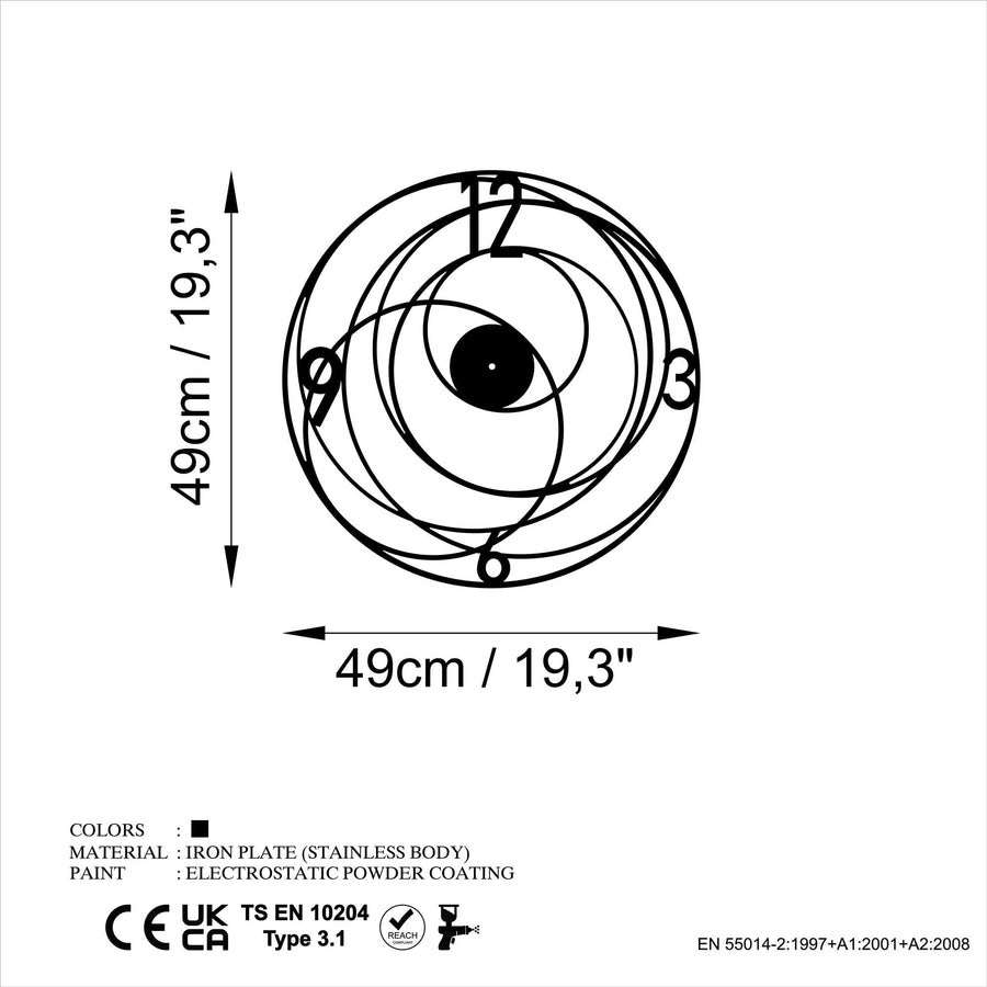 Spiral Yörünge Modern Metal Duvar Saati - Siyah