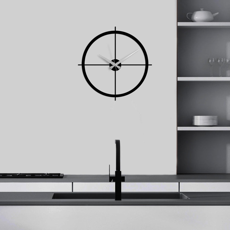 Crosshair Minimalist Metal Duvar Saati - Siyah