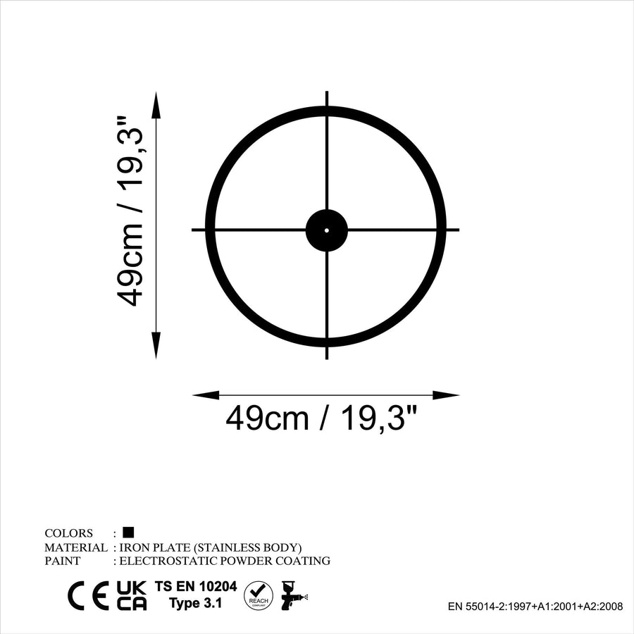Crosshair Minimalist Metal Duvar Saati - Siyah