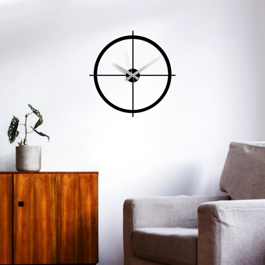 Crosshair Minimalist Metal Duvar Saati - Siyah