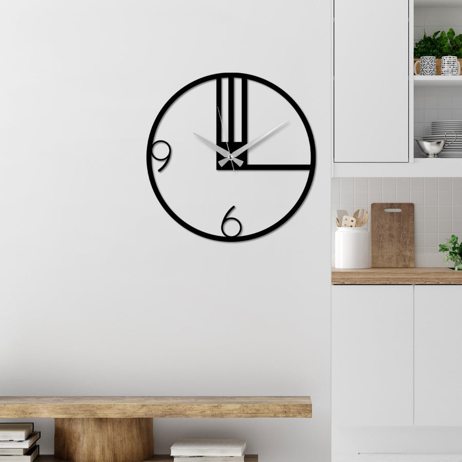 Çizgili Modern Metal Duvar Saati - Siyah