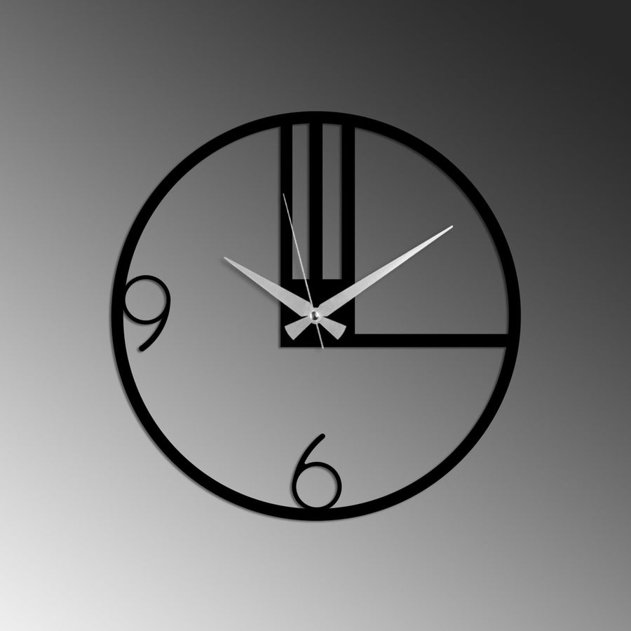 Çizgili Modern Metal Duvar Saati - Siyah