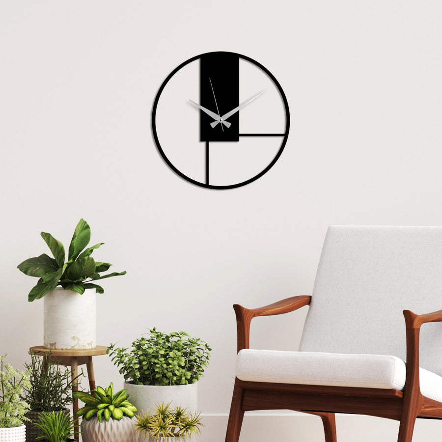 Mondrian Modern Metal Duvar Saati - Siyah