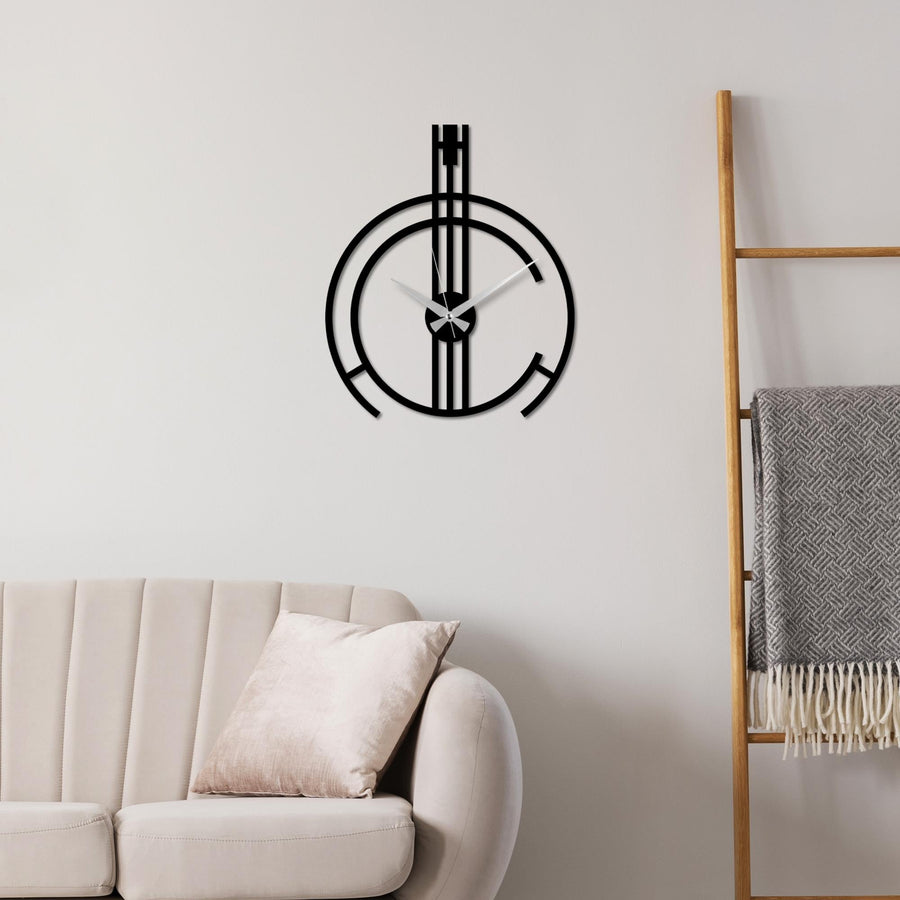Dikey Çizgi Modern Metal Duvar Saati - Siyah